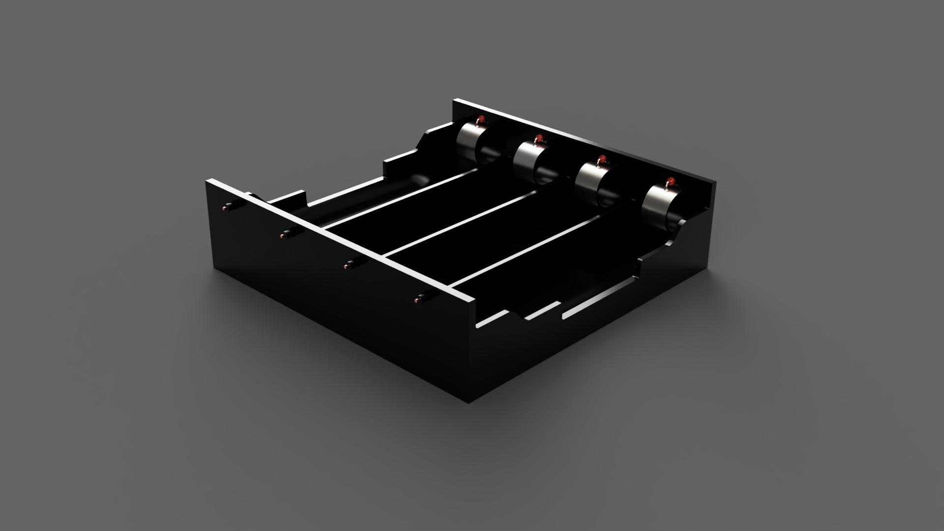 4 x 18650电池座。每个电池槽的单独导线，通常用于并联电池。带有M3（或#4）低头螺钉的安装支架孔。电池通过弹簧钢触点固定和接触